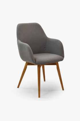 Világosszürke karfás étkezőszék 100% tölgyfa lábbal, szövet huzattal